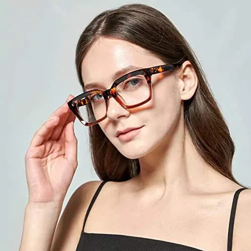 EYLRIM Classic Thick Square Frame Clear Lens Glasses for Women Men Non Prescription Eyeglasses(A6 Tortoise) | 50mm (1.97in) Lens Width thumbnail 3