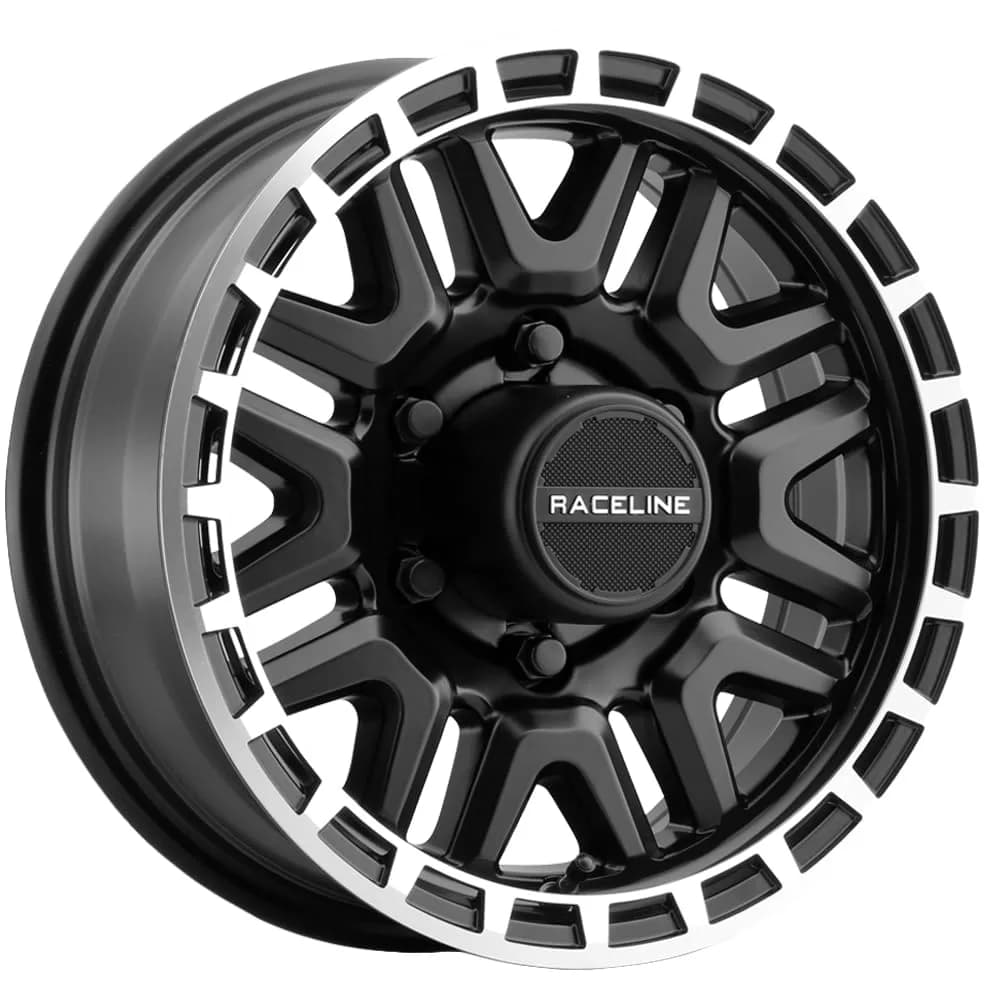 Raceline Aluminum Trailer Wheel 16X6 Black Finish | 6 Bolt, 8 Spoke, Utility, Boat Trailer — Black w/ Machined Ring