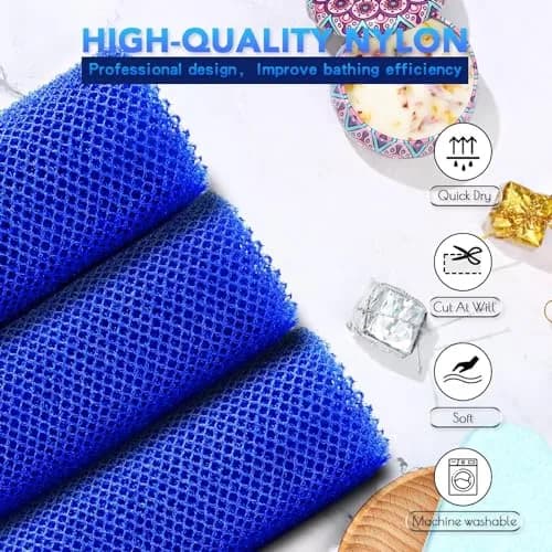 UJFQBH African Net Bath Sponge 80cm (31.5in) | Exfoliating Body Scrubber for Daily Use (Blue, 3-Pack) thumbnail 4
