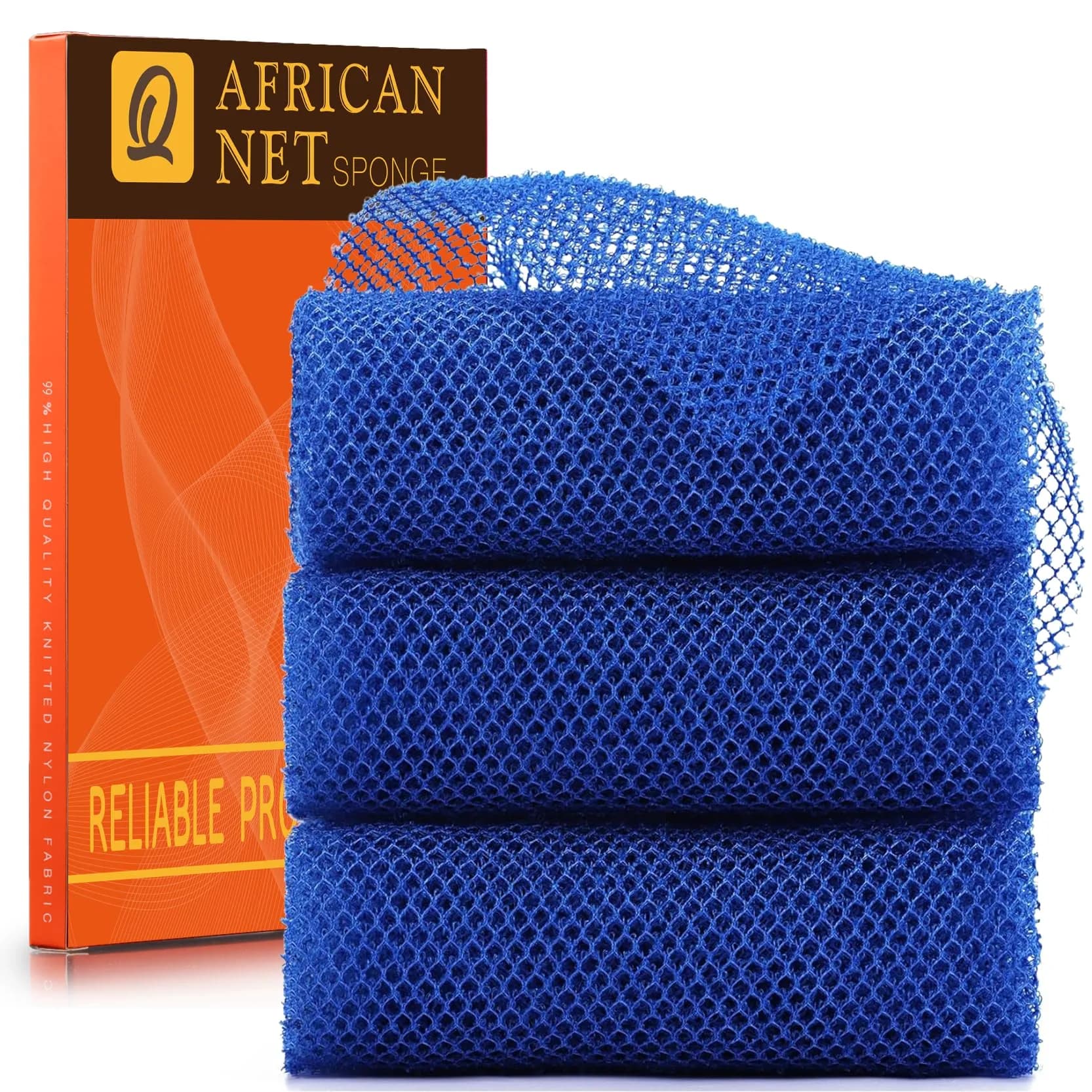 UJFQBH African Net Bath Sponge 80cm (31.5in) | Exfoliating Body Scrubber for Daily Use (Blue, 3-Pack) - main product image