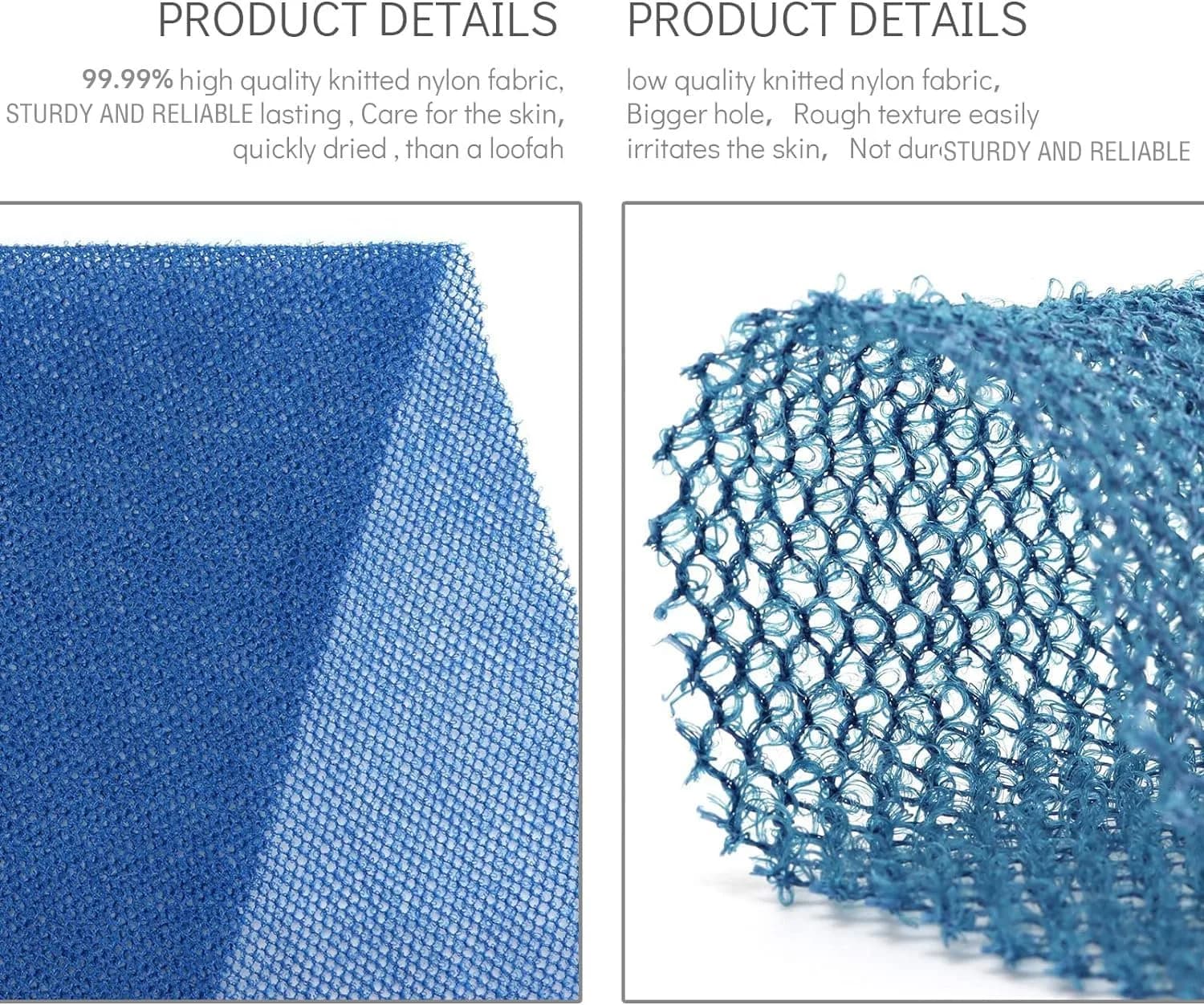UJFQBH African Net Bath Sponge 80cm (31.5in) | Exfoliating Body Scrubber for Daily Use (Blue, 3-Pack) - view 2