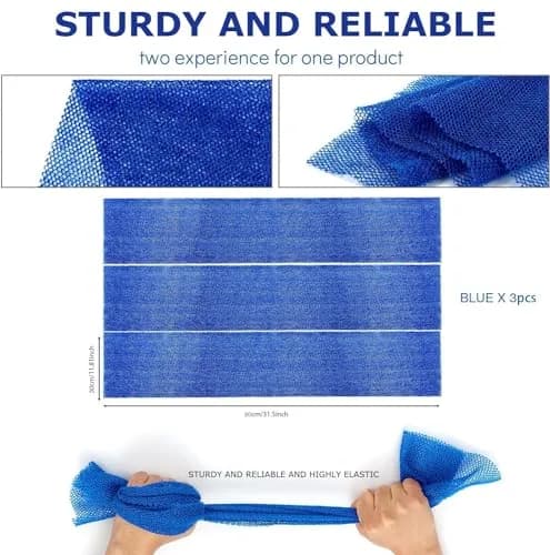 UJFQBH African Net Bath Sponge 80cm (31.5in) | Exfoliating Body Scrubber for Daily Use (Blue, 3-Pack) thumbnail 3