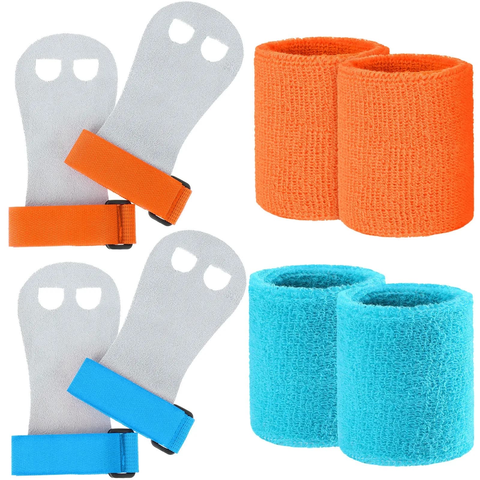 Vinsot Gymnastics Hand Grips & Wristbands Set for Kids Youth | 2 Pairs Pink, Black, White — Orange, Blue