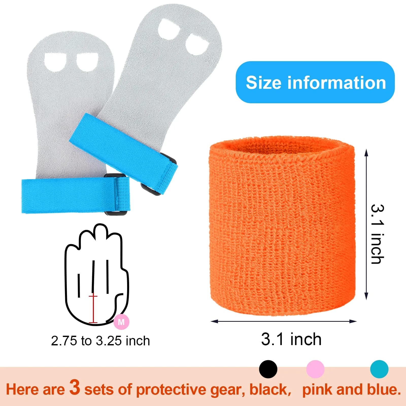 Vinsot Gymnastics Grips Wristbands Set for Kids Youth 2 Pairs Orange Blue | Palm Protection & Wrist Support - view 3