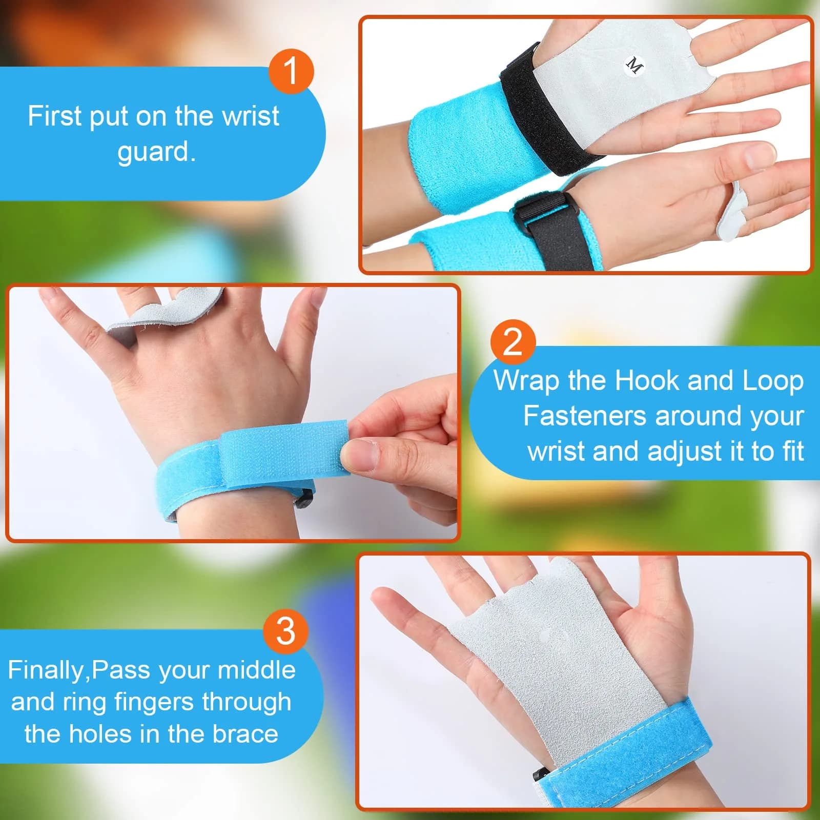 Vinsot Gymnastics Grips Wristbands Set for Kids Youth 2 Pairs Orange Blue | Palm Protection & Wrist Support - view 4