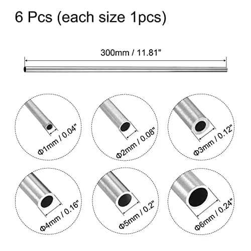 uxcell 304 Stainless Steel Tubes 300mm Length Pack of 6 | Industrial Metal Tubing thumbnail 2