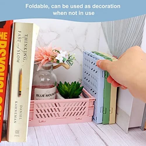 MONKISS 5-Pack Small Foldable Storage Bins, Stackable Mini Plastic Storage Crates 15.9cm (6.26") x 9.65cm (3.8") x 5.59cm (2.2") | Pastel Colors for Desk Organization thumbnail 4