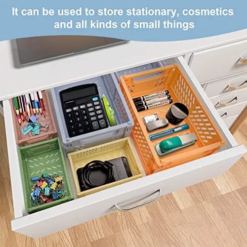 MONKISS 5-Pack Small Foldable Storage Bins, Stackable Mini Plastic Storage Crates 15.9cm (6.26") x 9.65cm (3.8") x 5.59cm (2.2") | Pastel Colors for Desk Organization thumbnail 5