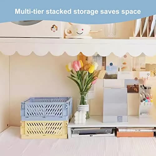 MONKISS 5-Pack Small Foldable Storage Bins, Stackable Mini Plastic Storage Crates 15.9cm (6.26") x 9.65cm (3.8") x 5.59cm (2.2") | Pastel Colors for Desk Organization thumbnail 6
