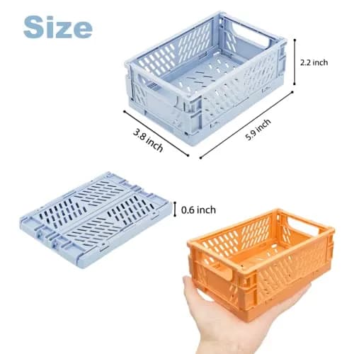 MONKISS 5-Pack Small Foldable Storage Bins, Stackable Mini Plastic Storage Crates 15.9cm (6.26") x 9.65cm (3.8") x 5.59cm (2.2") | Pastel Colors for Desk Organization thumbnail 3