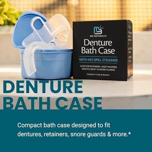 M3 Naturals Denture Bath Case with No-Spill Strainer for Retainers, Mouthguards, Night Guards, 1 Count Blue | Phthalate-Free thumbnail 4