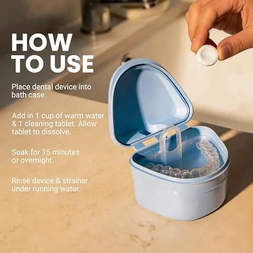 M3 Naturals Denture Bath Case with No-Spill Strainer for Retainers, Mouthguards, Night Guards, 1 Count Blue | Phthalate-Free thumbnail 6