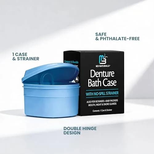 M3 Naturals Denture Bath Case with No-Spill Strainer for Retainers, Mouthguards, Night Guards, 1 Count Blue | Phthalate-Free thumbnail 9