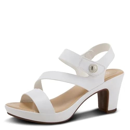 PATRIZIA Spring Step Asymadade Sandals for Women - Low Heel Slip-On Summer Sandals - Ladies Casual Platform with Hook and Loop - White 9 thumbnail 1