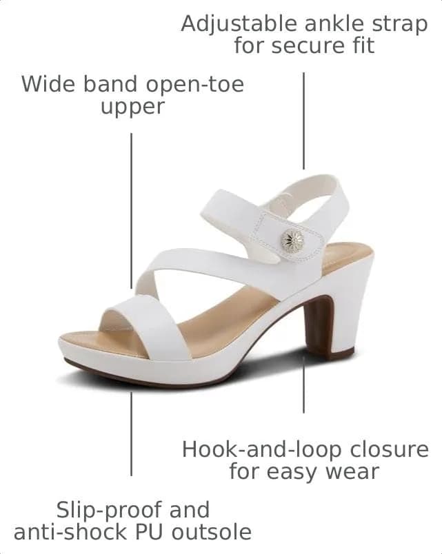PATRIZIA Spring Step Asymadade Sandals for Women - Low Heel Slip-On Summer Sandals - Ladies Casual Platform with Hook and Loop - White 9 thumbnail 3