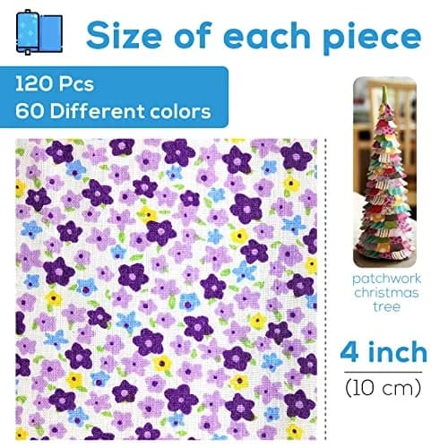 Ysanciuu 120 Pcs 4" x 4" Cotton Craft Fabric Squares | Random Patterns for Sewing & Quilting thumbnail 2