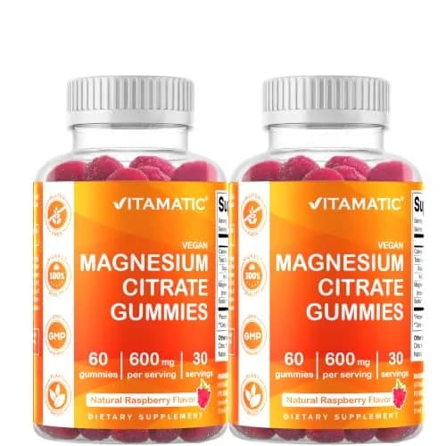 Vitamatic Magnesium Citrate Gummies 600mg | Vegan Raspberry Gummies for Relaxation & Energy Support thumbnail 1