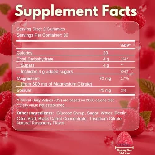 Vitamatic Magnesium Citrate Gummies 600mg | Vegan Raspberry Gummies for Relaxation & Energy Support thumbnail 2