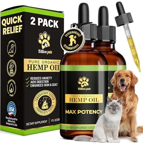 Billion Pets Hemp Oil for Dogs & Cats 2 Fl Oz | Calming, Pain & Arthritis Support thumbnail 1