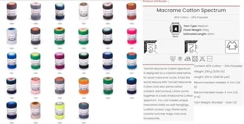 YarnArt Macrame Cotton Spectrum Cord 250g (8.8 Oz) | 225m (246 Yds) Multicolor Rope for Crafts thumbnail 5