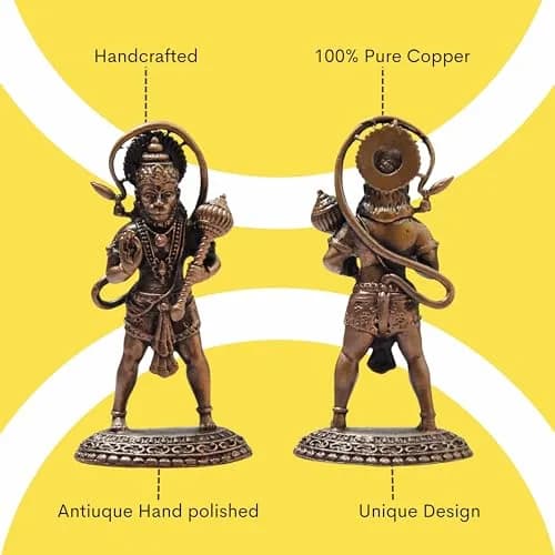 Copper Idols India Hanuman Idol 7 cm (2.75 Inches) | Handmade Pure Copper with Patina Antique Finish thumbnail 4