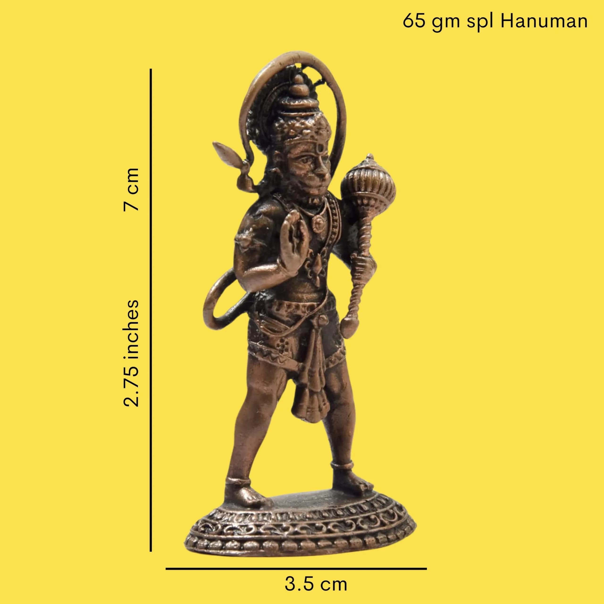 Copper Idols India Hanuman Idol 7 cm (2.75 Inches) | Handmade Pure Copper with Patina Antique Finish - view 5