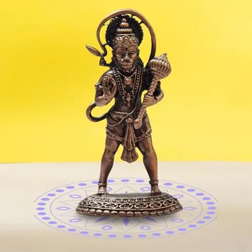 Copper Idols India Hanuman Idol 7 cm (2.75 Inches) | Handmade Pure Copper with Patina Antique Finish thumbnail 1