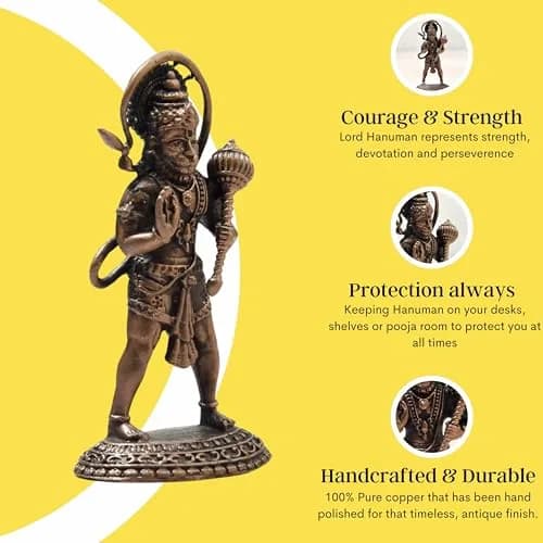 Copper Idols India Hanuman Idol 7 cm (2.75 Inches) | Handmade Pure Copper with Patina Antique Finish thumbnail 3