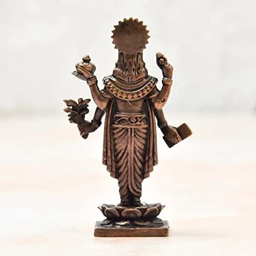 Copper Idols India Handmade Copper Dhanvantri Idol 7 cm (2.75 Inch) | Lord Dhanvantri Statue with Patina Antique Finish thumbnail 4