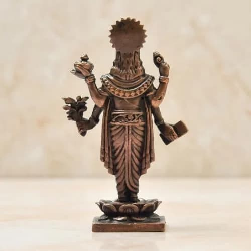 Copper Idols India Handmade Copper Dhanvantri Idol 7 cm (2.75 Inch) | Lord Dhanvantri Statue with Patina Antique Finish thumbnail 7