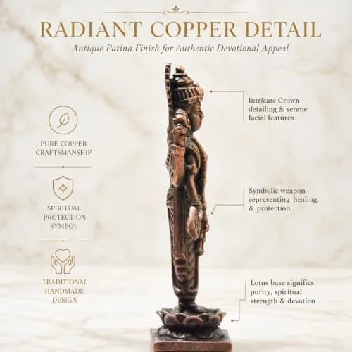 Copper Idols India Handmade Copper Dhanvantri Idol 7 cm (2.75 Inch) | Lord Dhanvantri Statue with Patina Antique Finish thumbnail 3