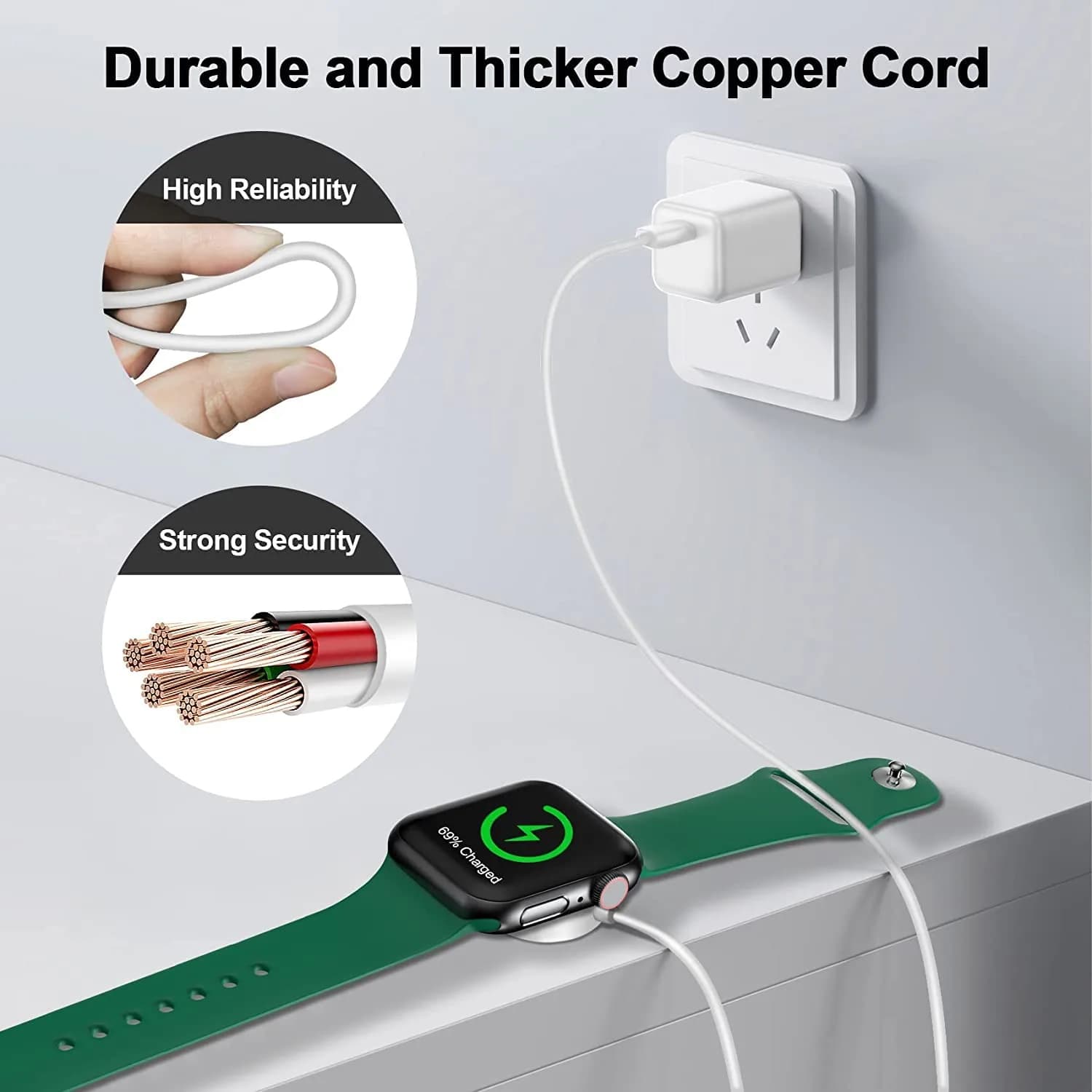 xiwxi Magnetic Charging Cable for Apple Watch, White 1.5M | Fast Wireless Charging - view 5
