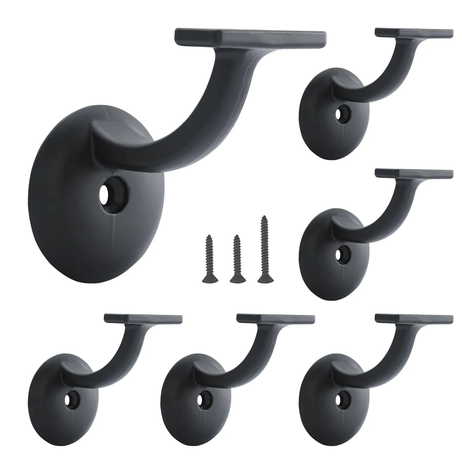 HOME MASTER HARDWARE Hand Rail Brackets for Stairs 6 Pack | Heavy Duty Zinc Support, Matte Black Finish — 2-1/8" Matte Black