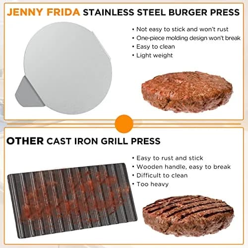 JENNY FRIDA Stainless Steel Burger Press 5.5 Inch Flat Bottom Non-Stick for Perfect Patties thumbnail 2
