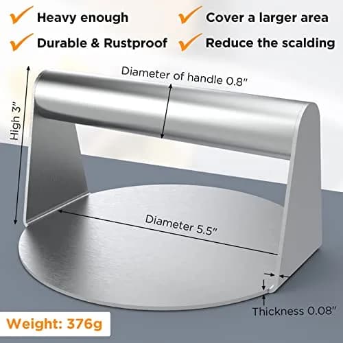 JENNY FRIDA Stainless Steel Burger Press 5.5 Inch Flat Bottom Non-Stick for Perfect Patties thumbnail 3