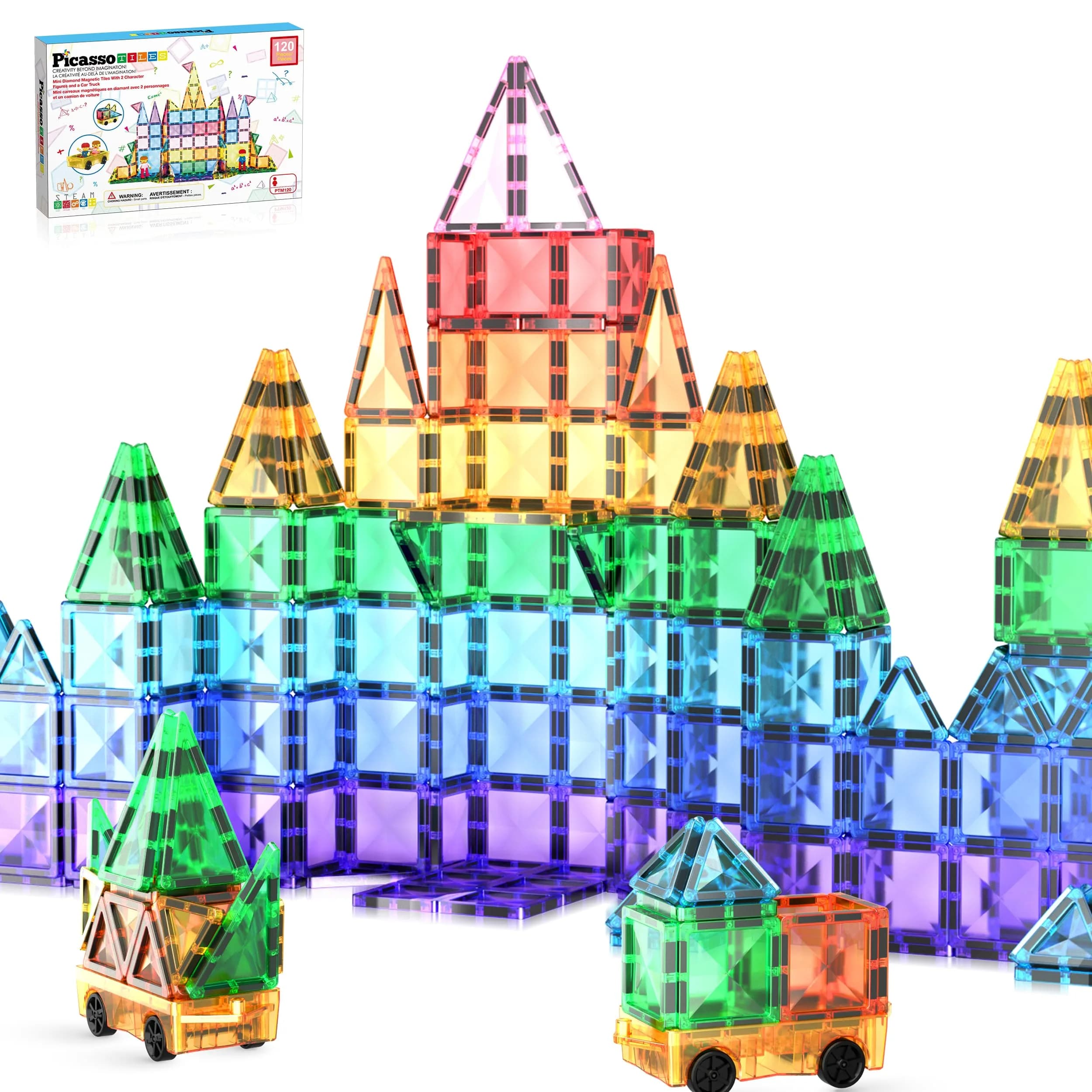 PicassoTiles 120pcs Magnetic Tiles Diamond Series | Mini Travel-Size Educational Toy for Kids 3+ — Mini 120pcs