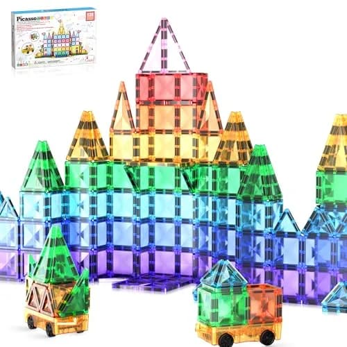PicassoTiles 120pcs Magnetic Tiles Diamond Series | Mini Travel-Size Educational Toy for Kids 3+ thumbnail 1