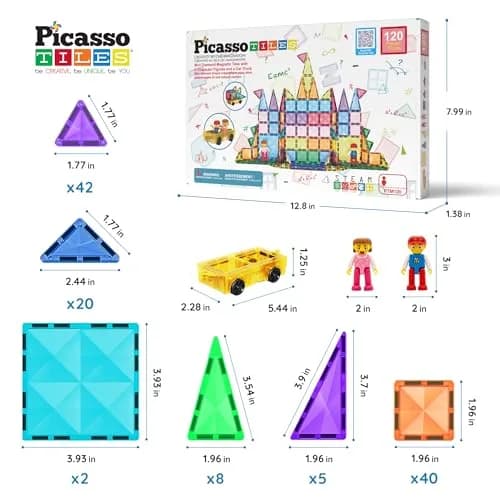 PicassoTiles 120pcs Magnetic Tiles Diamond Series | Mini Travel-Size Educational Toy for Kids 3+ thumbnail 7