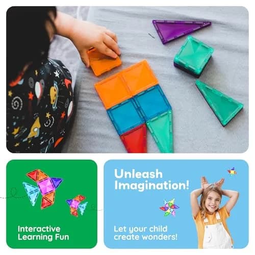 PicassoTiles 120pcs Magnetic Tiles Diamond Series | Mini Travel-Size Educational Toy for Kids 3+ thumbnail 3
