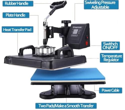 HYPOAI 5 in1 Heat Press Machine 15x12 inch | Multi-Function T-Shirt Mug & Cap Transfer thumbnail 4