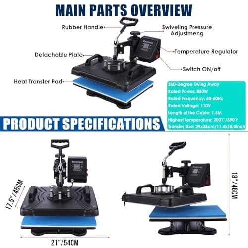 HYPOAI 5 in1 Heat Press Machine 15x12 inch | Multi-Function T-Shirt Mug & Cap Transfer thumbnail 5
