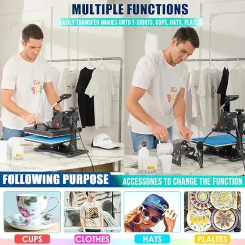 HYPOAI 5 in1 Heat Press Machine 15x12 inch | Multi-Function T-Shirt Mug & Cap Transfer thumbnail 2