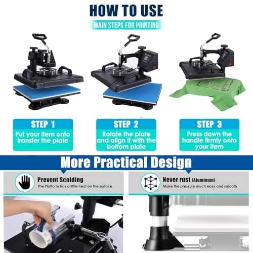 HYPOAI 5 in1 Heat Press Machine 15x12 inch | Multi-Function T-Shirt Mug & Cap Transfer thumbnail 3