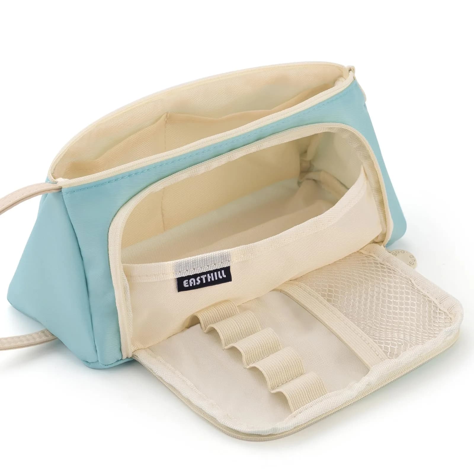 EASTHILL Large Capacity Pencil Case Organizer | Light Blue XW Polyester Stationery Pouch with Handheld Band - main product image