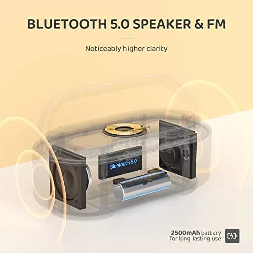 COLSUR Bluetooth Speaker Alarm Clock & Wireless Charger, Beige | 15W Fast Charging, FM Radio, 2500mAh Battery Backup thumbnail 5