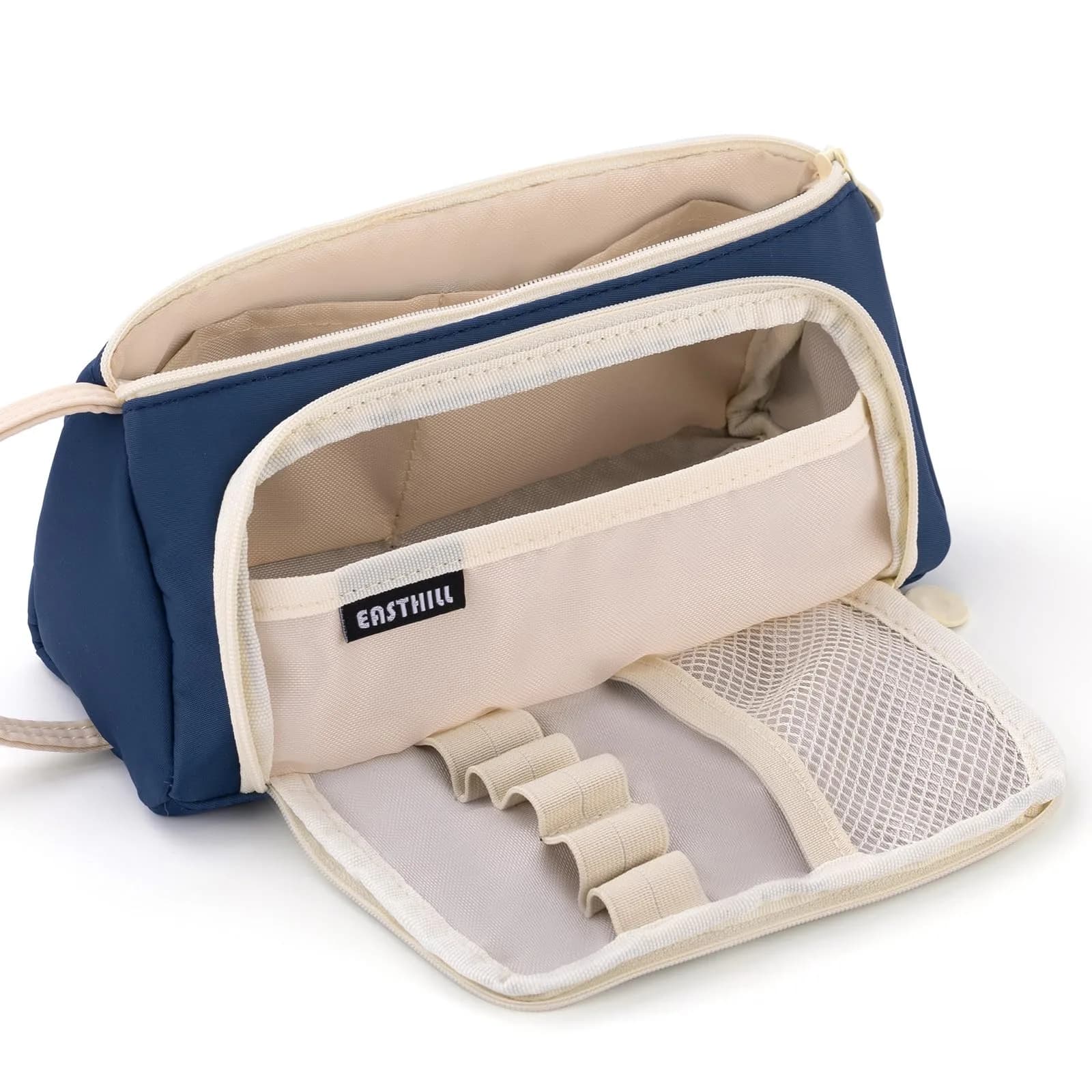 EASTHILL Large Capacity Pencil Case Organizer - Navy XW Polyester Stationery Pouch with Handheld Band - main product image