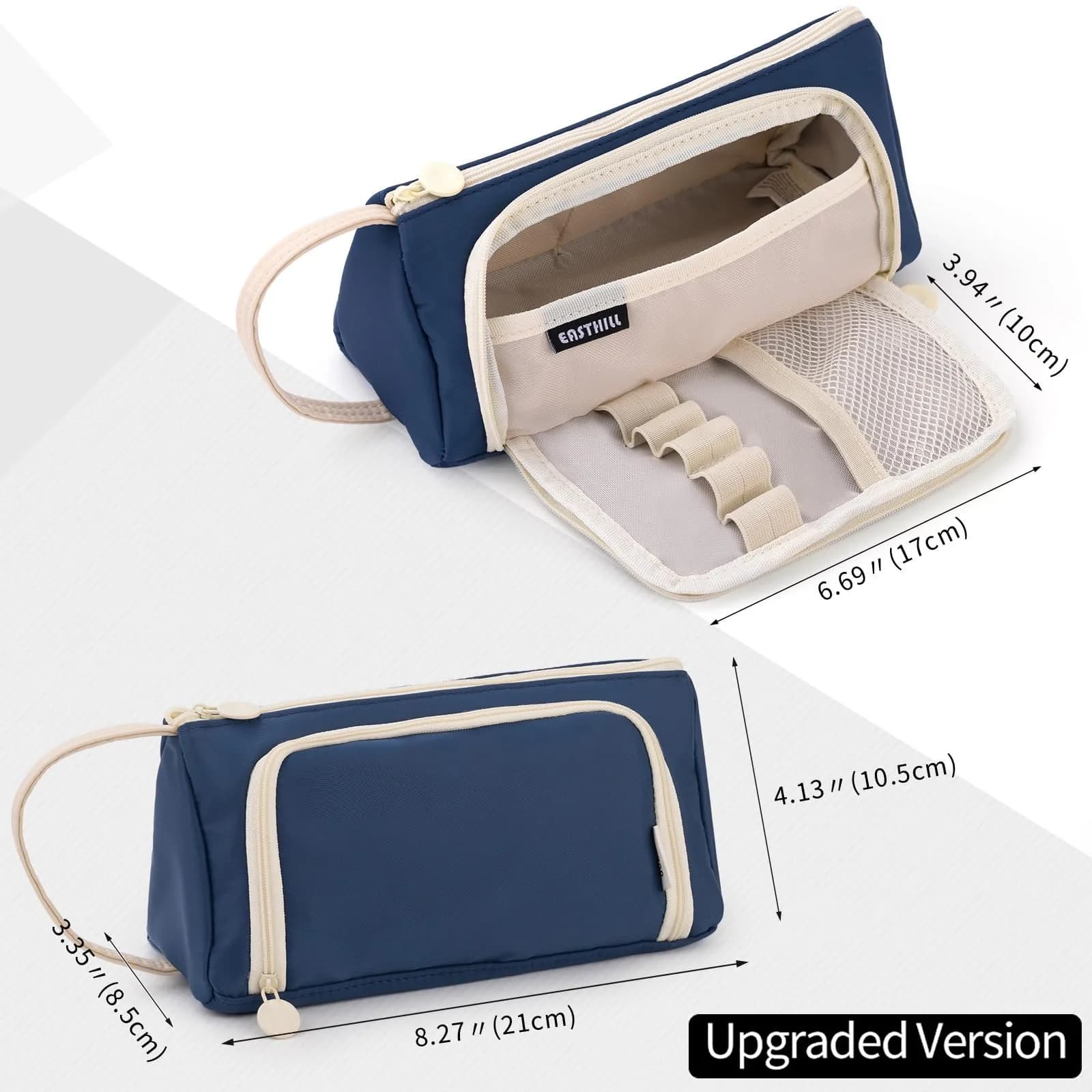 EASTHILL Large Capacity Pencil Case Organizer - Navy XW Polyester Stationery Pouch with Handheld Band - view 2