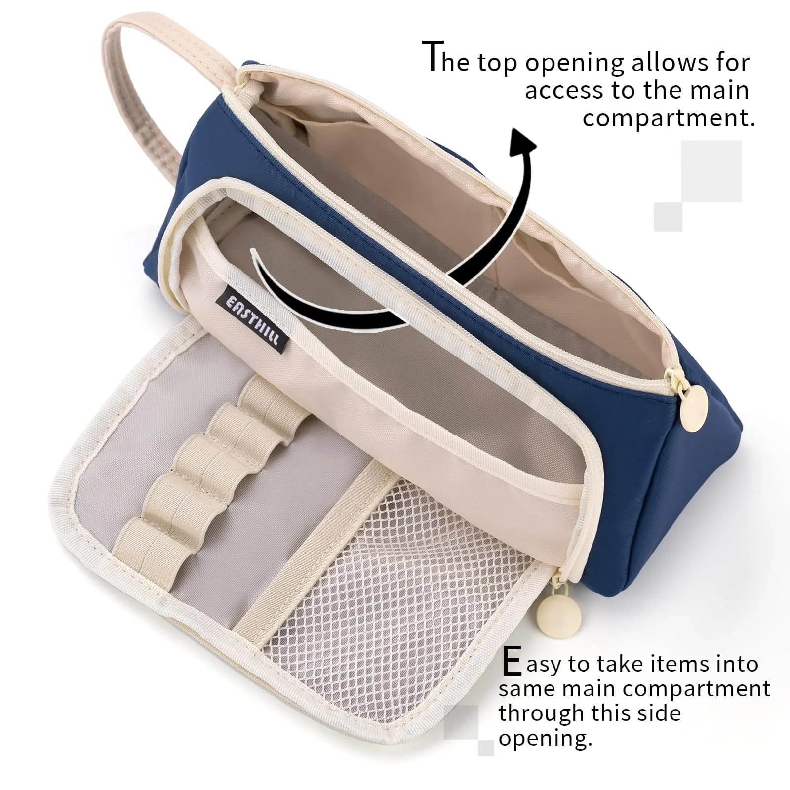 EASTHILL Large Capacity Pencil Case Organizer - Navy XW Polyester Stationery Pouch with Handheld Band - view 3