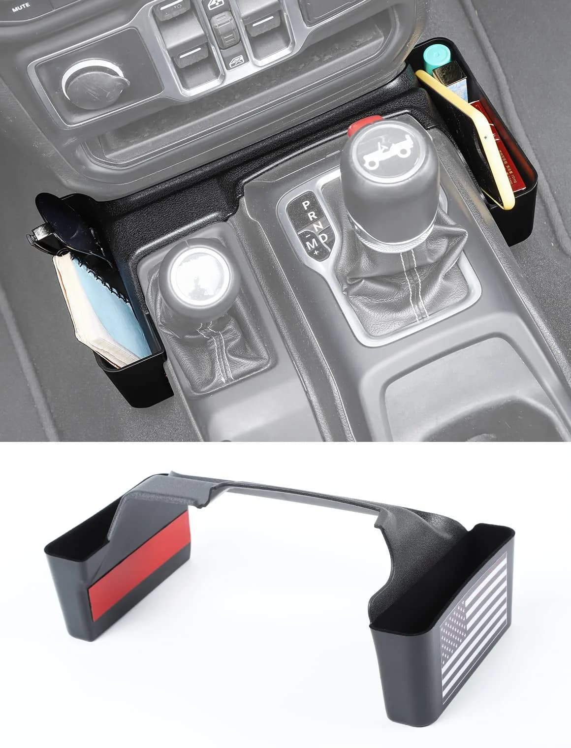 Savadicar GT-2 Shifter Storage Box with Microfibers | American Flag Jeep Organizer for 2018-2025 JL & Gladiator