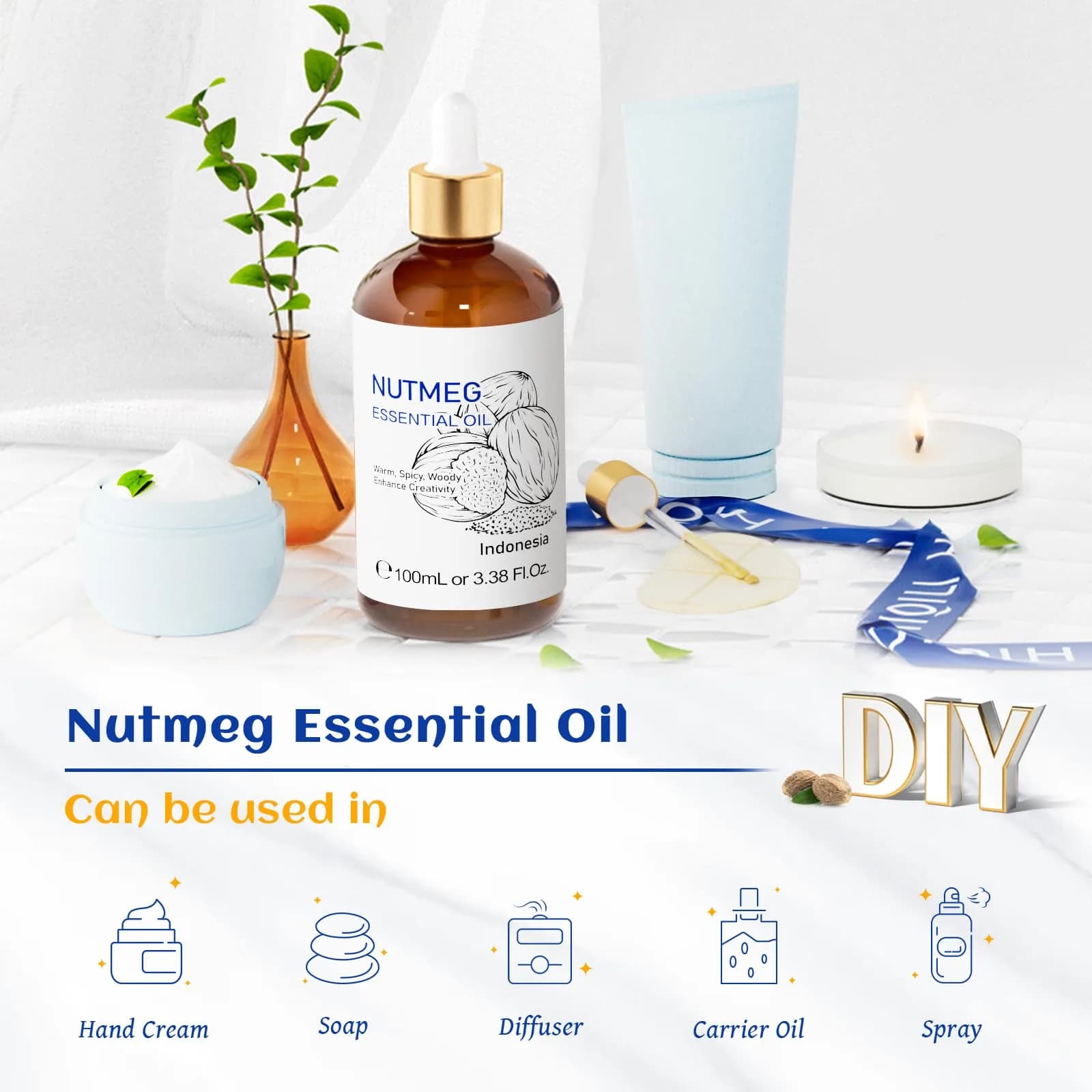 HIQILI Nutmeg Essential Oil 100ml | Pure Natural Aroma for Aromatherapy & Massage - view 5